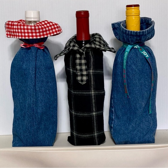 Denim and Flannel Wine Tote Bags Set of 3 - Picture 11 of 14